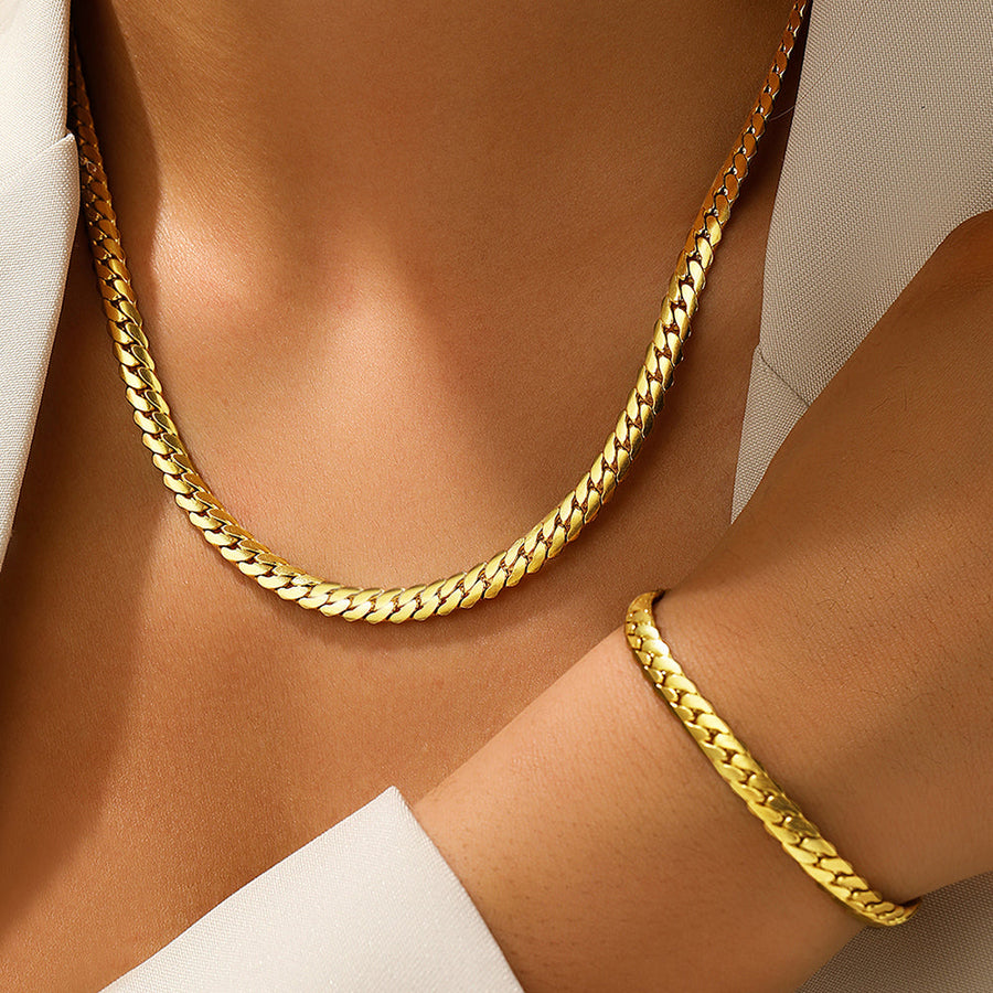 2pc Gold Cuban Chain Necklace & Bracelet Set