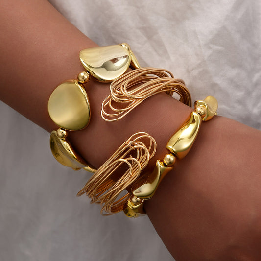 3pc Gold Abstract Bangle Bracelet Set