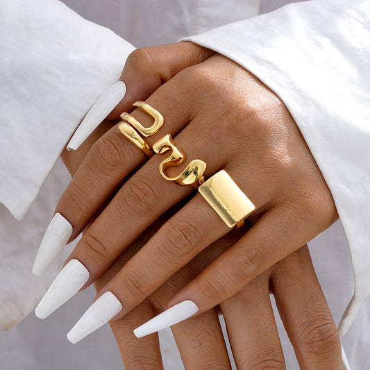 3pc Bold Abstract Gold Ring Set