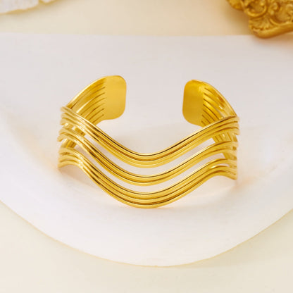 5pc Wavy Gold Cuff Bracelet Set
