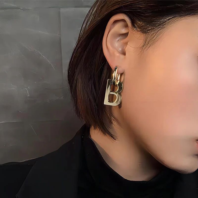 Bold B Initial Hoop Earrings