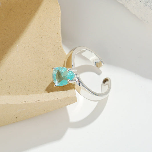 Teardrop Aqua Adjustable Silver Ring