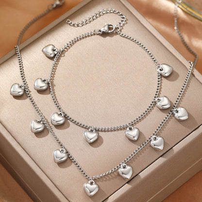 Heart Charm Necklace & Bracelet Set