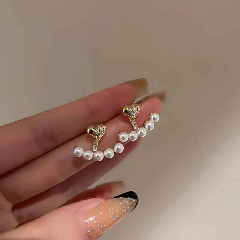 Heart & Pearl Front-Back Earrings