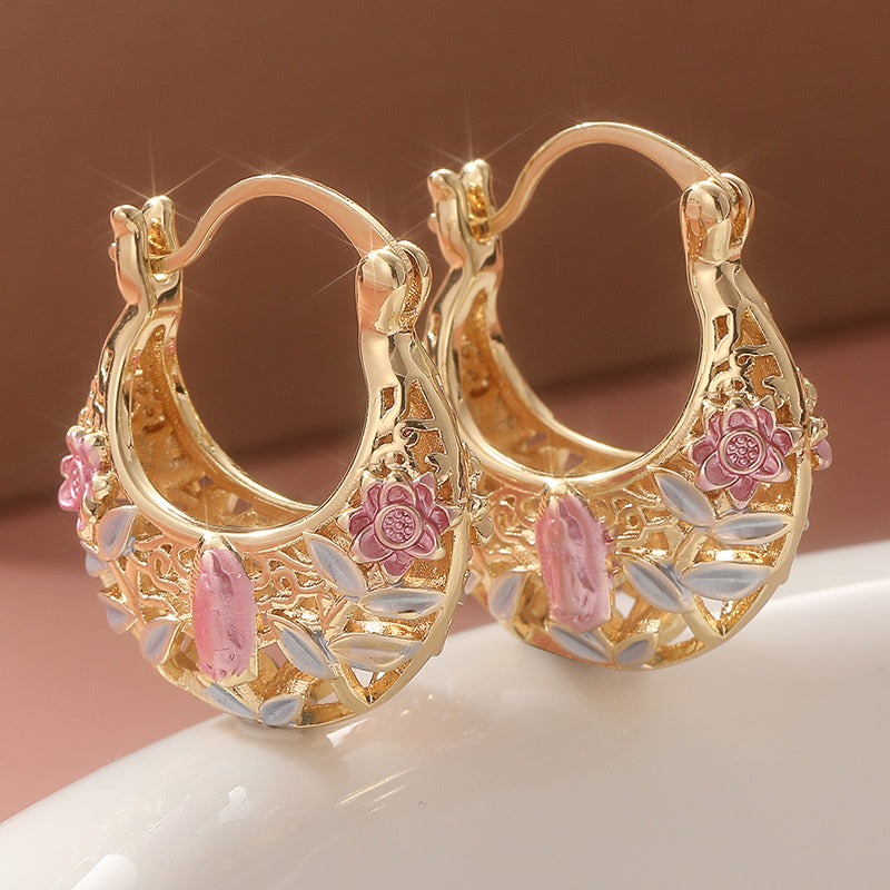 Virgin Mary Floral Hoop Earrings