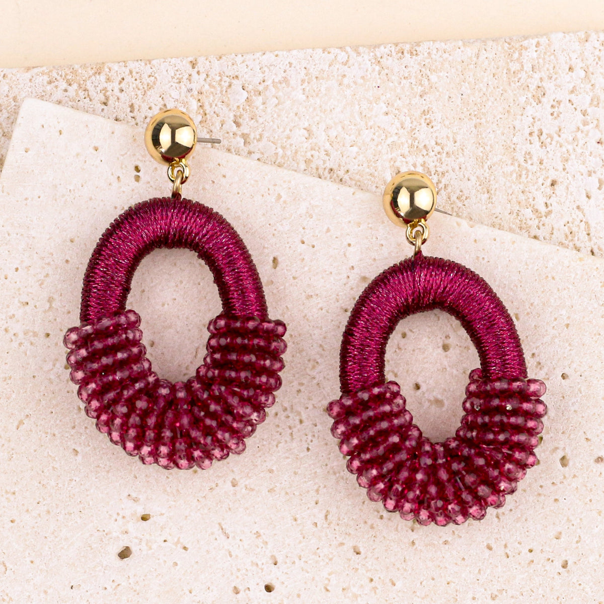 Beaded Gold Cluster Stud Earrings