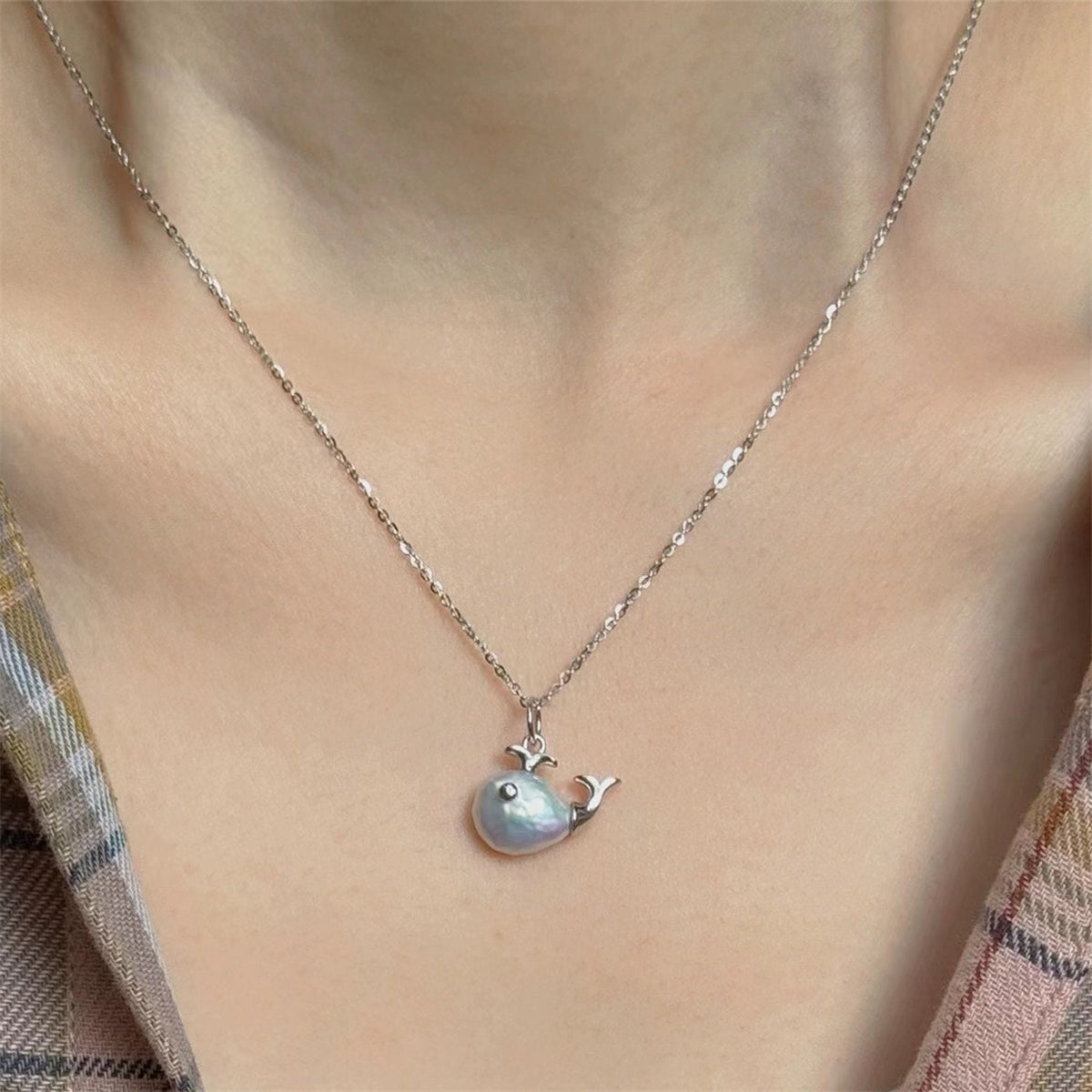 Gold Pearl Fish Pendant Necklace