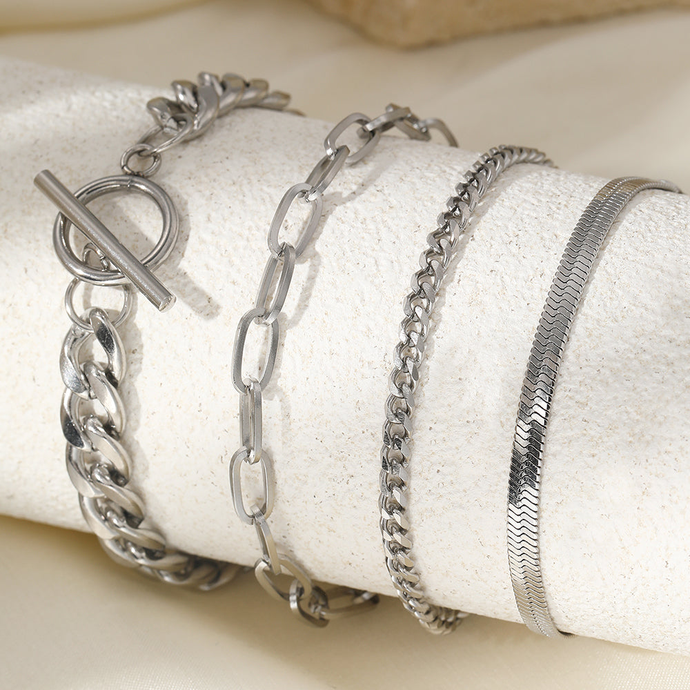 4pc Chunky Gold Chain Bracelet Stack