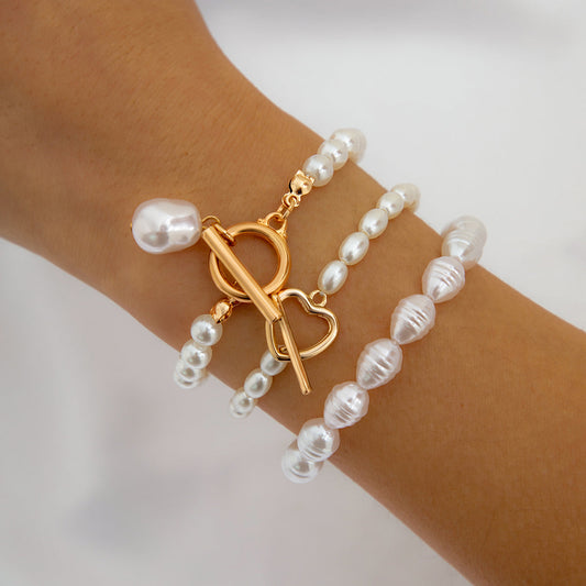 3pc Pearl Toggle Bracelet Set