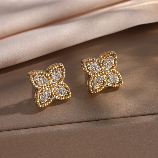 Crystal Pave Butterfly Stud Earrings
