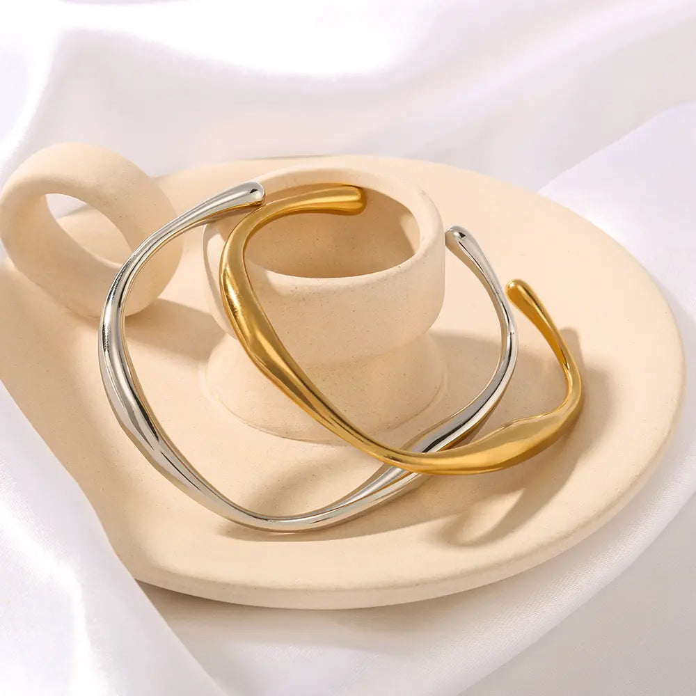 14k Gold Wave Cuff Bracelet