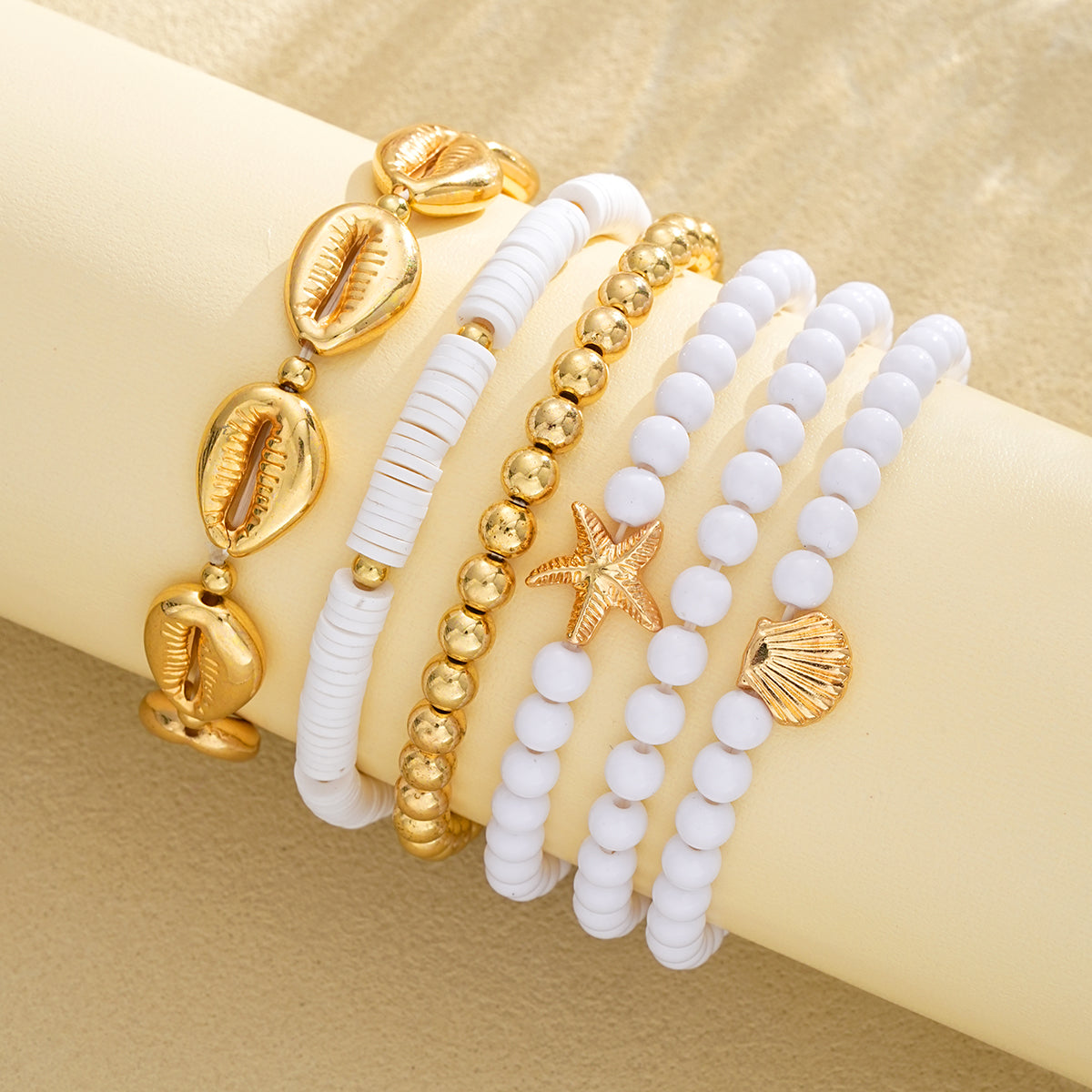 6pc Boho Starfish & Shell Beaded Bracelet Set