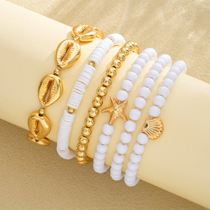 6pc Boho Starfish & Shell Beaded Bracelet Set