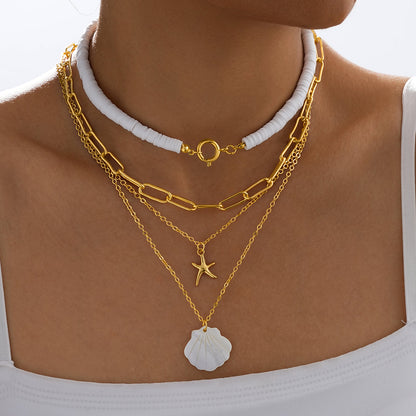 4pc Starfish & Shell Layered Necklace Set
