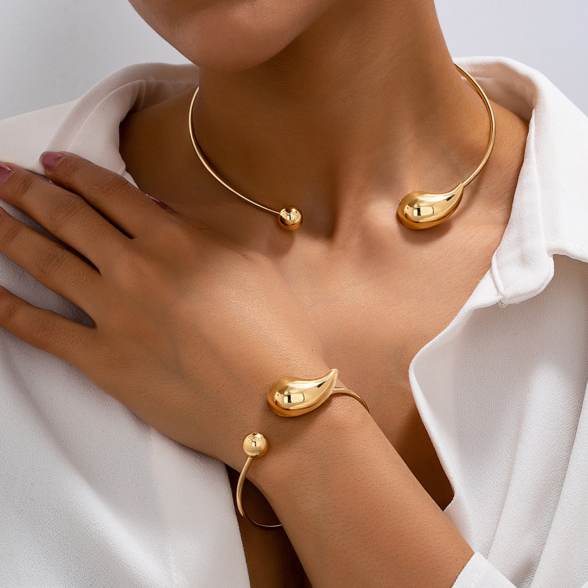 2pc Teardrop Orb Collar Jewelry Set