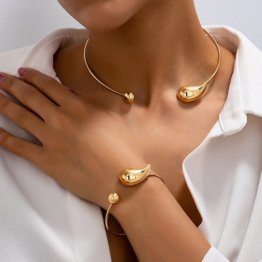 2pc Teardrop Orb Collar Jewelry Set