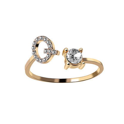 Crystal Initial Open Ring