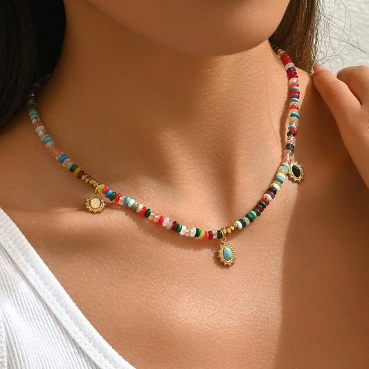 Colorful Beaded Charm Necklace