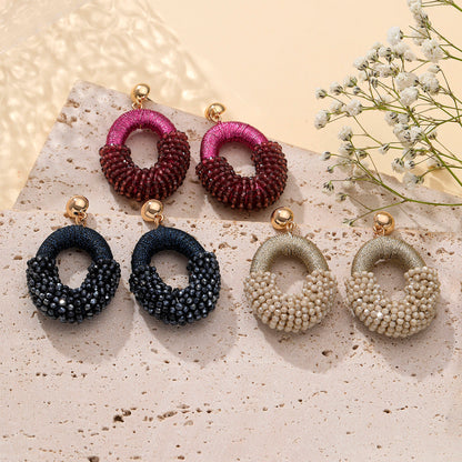 Beaded Gold Cluster Stud Earrings