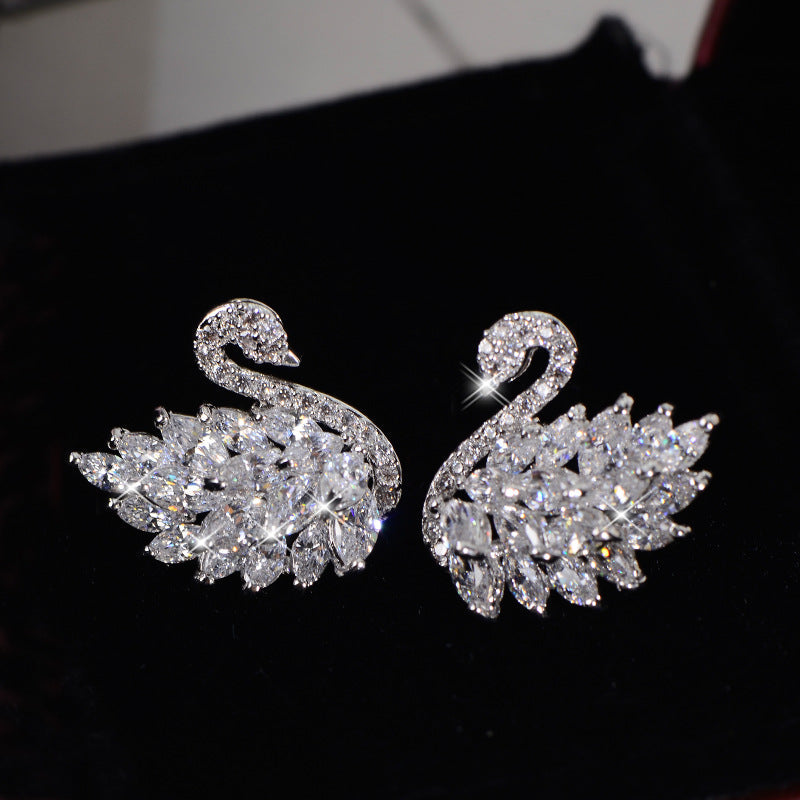 Crystal Swan Stud Earrings