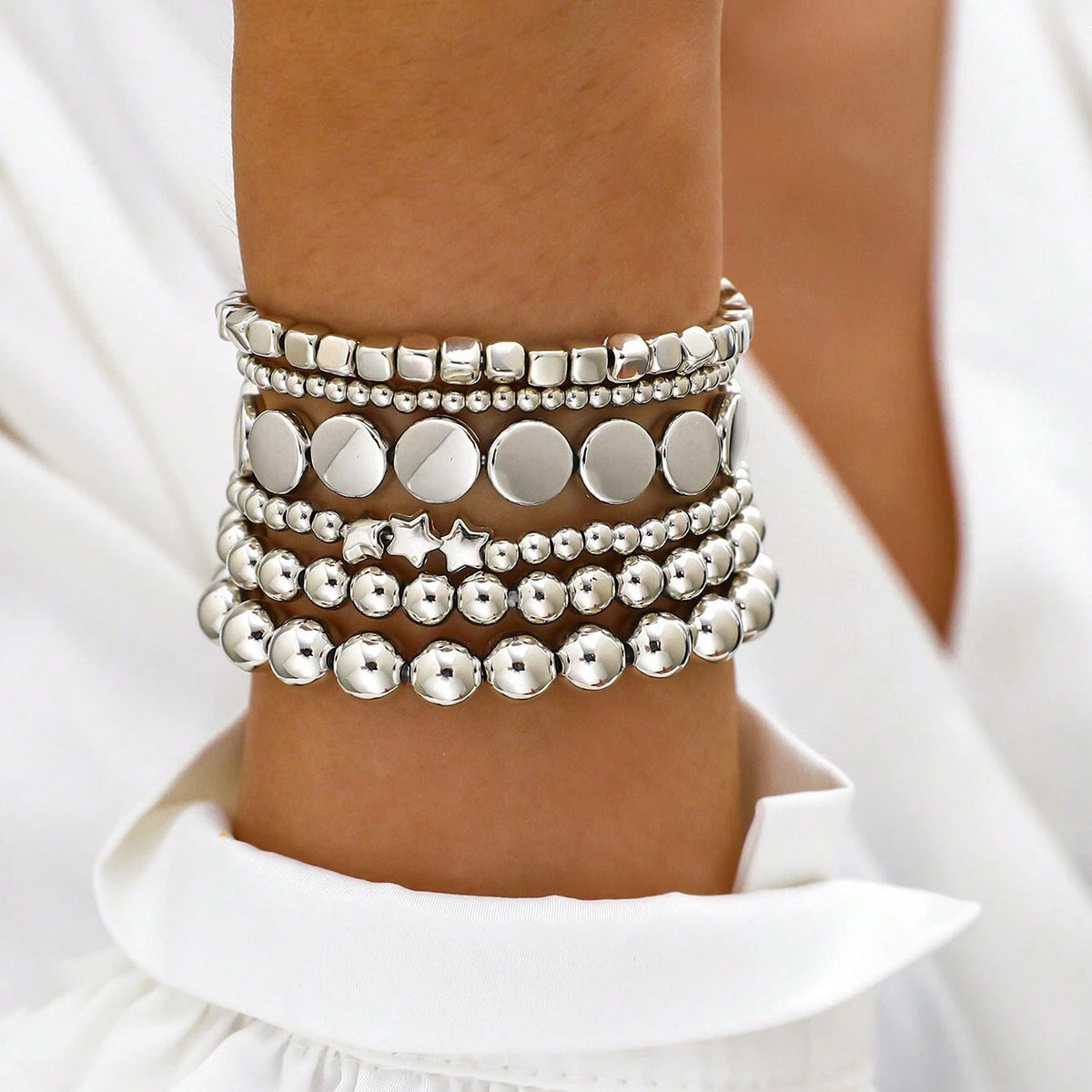 6pc Gold Stretch Bead Bracelet Stack