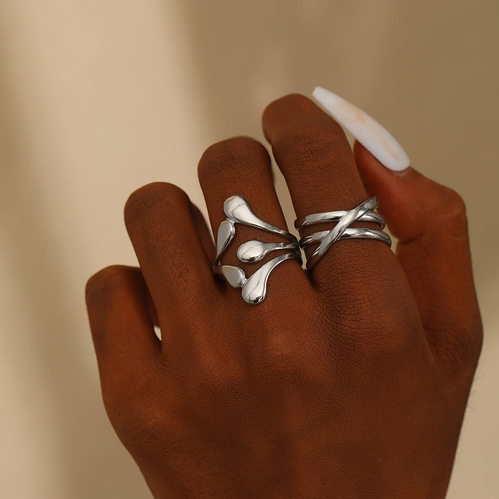 2pc Abstract Gold Statement Ring Set