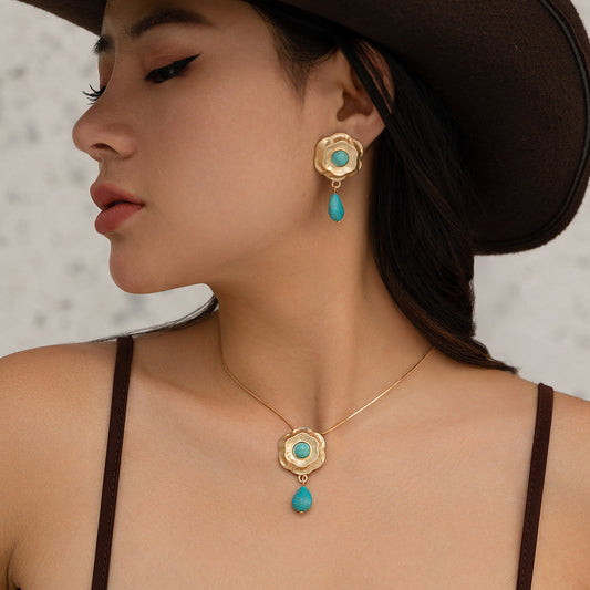 Blue Stone Flower Choker & Earrings Set