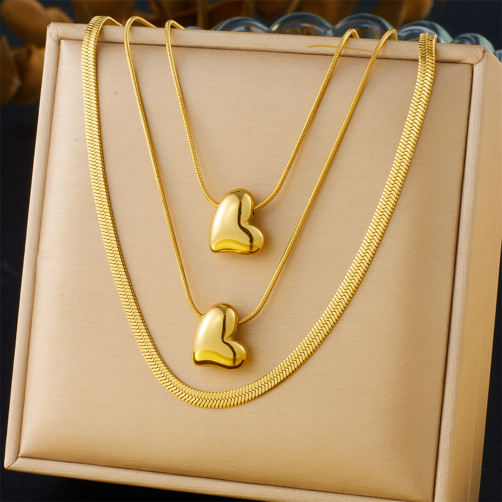 3pc Layered Heart Pendant Necklace Set