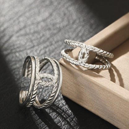 2pc Twisted Rope Open Gold Ring Set