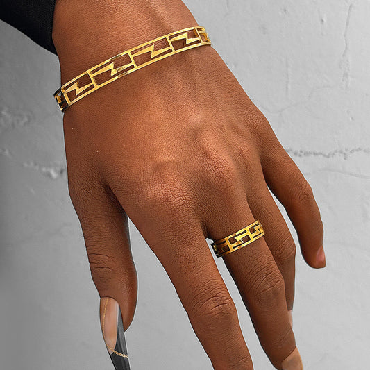 2pc Greek Key Bracelet & Ring Set
