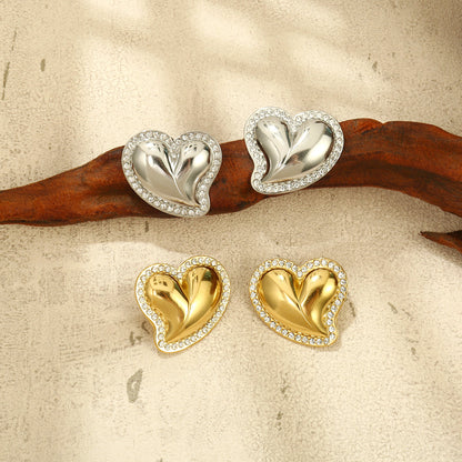Crystal Edge Heart Stud Earrings