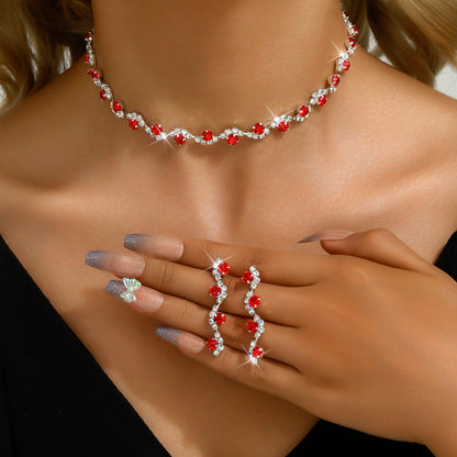 3pc Rhinestone Flower Necklace & Earrings Set