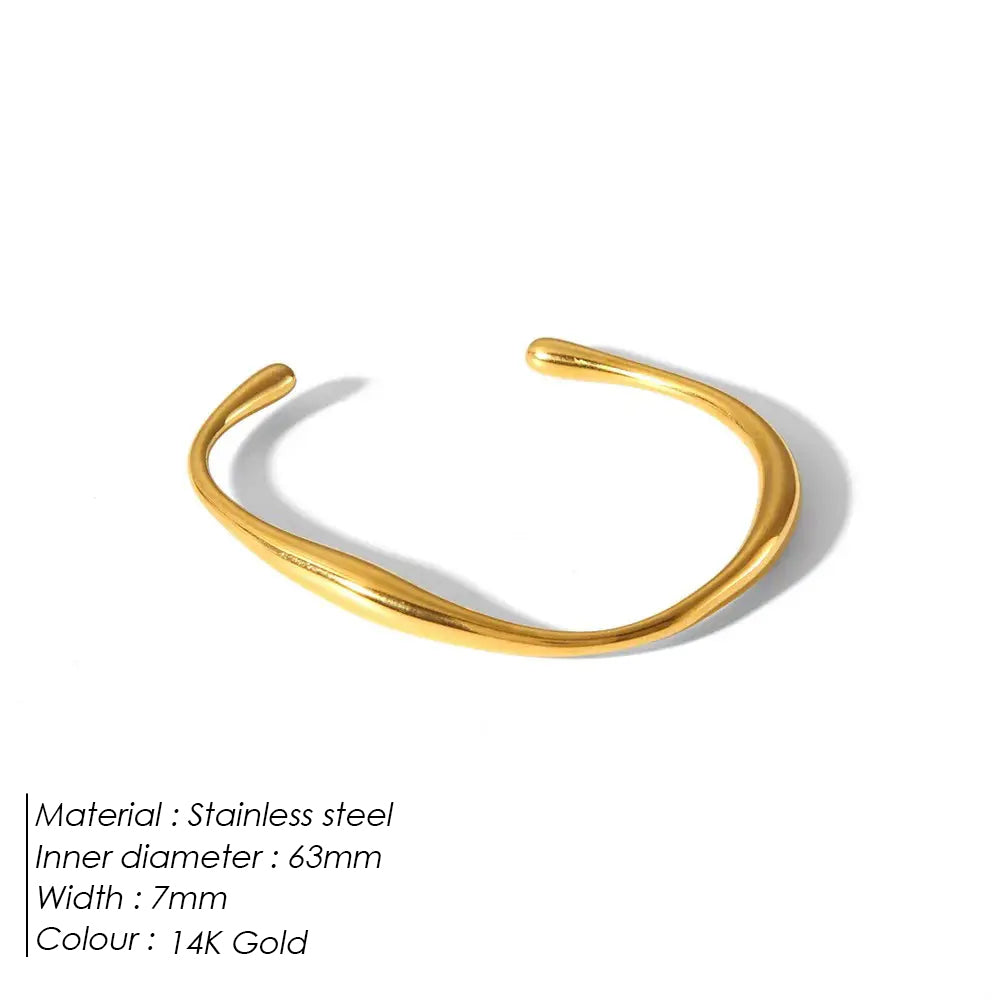 14k Gold Wave Cuff Bracelet