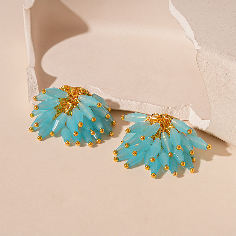 Blue Beaded Cluster Earrings