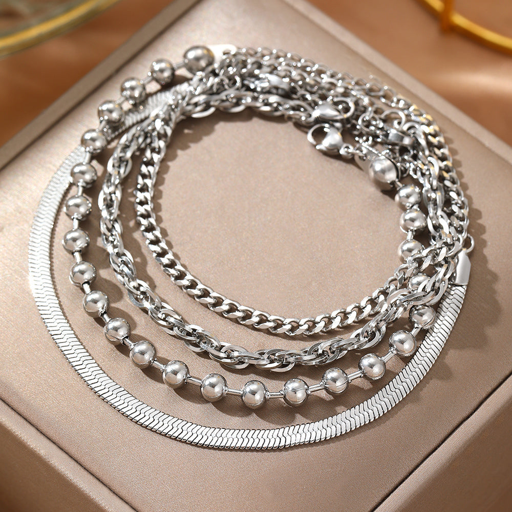 4pc Mixed Chain Bracelet Set