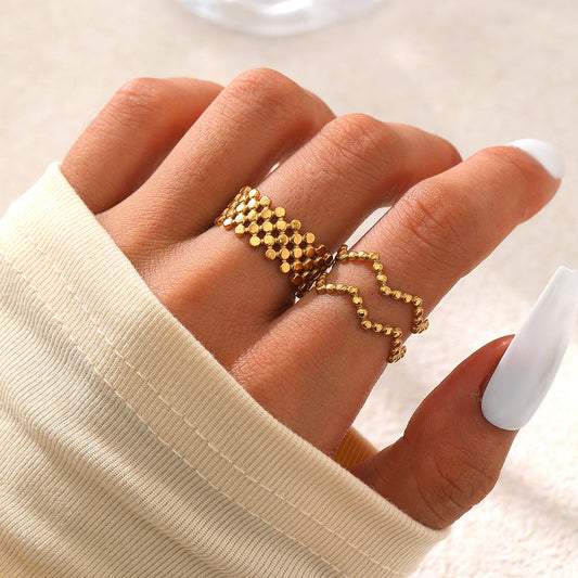 2pc Gold Beaded Adjustable Ring Set