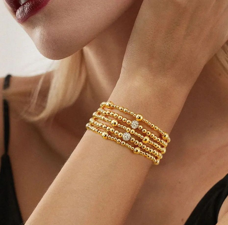 6pc Beaded Crystal Accent Bracelet Set
