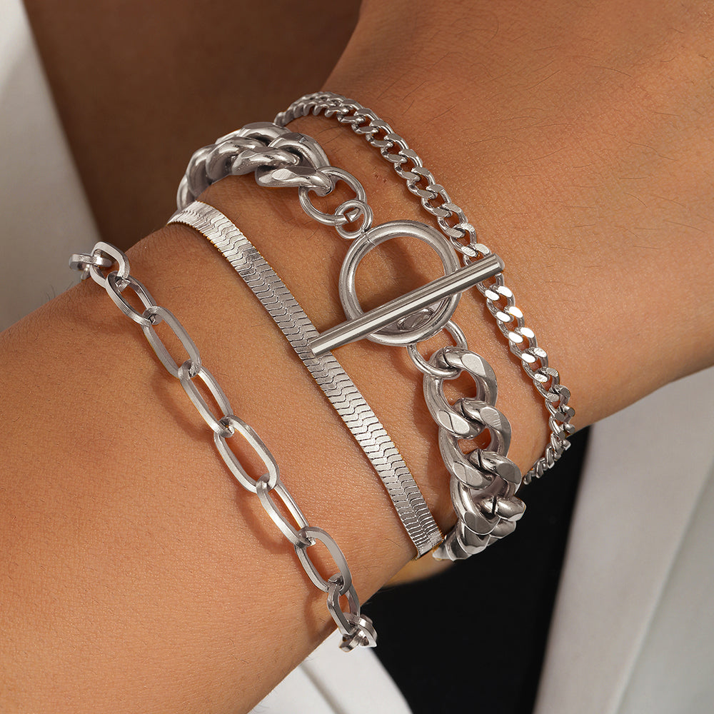 4pc Chunky Gold Chain Bracelet Stack