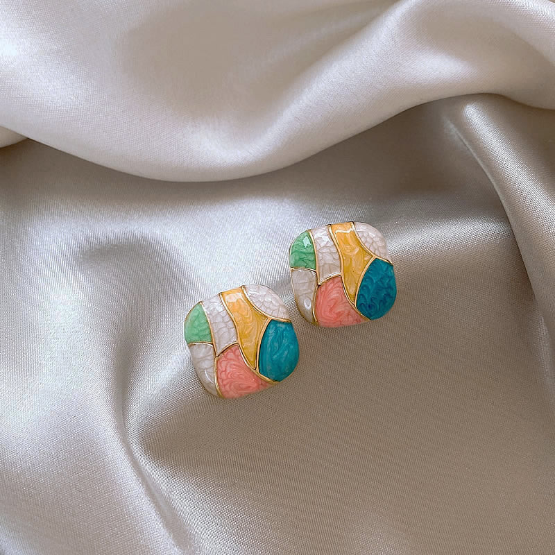 Colorful Enamel Square Stud Earrings