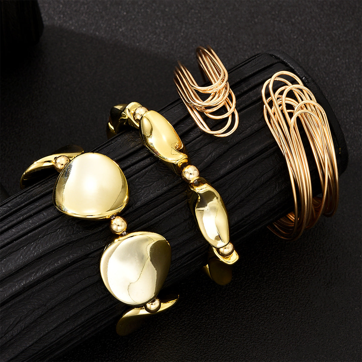3pc Gold Abstract Bangle Bracelet Set