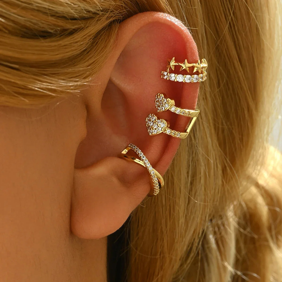 4pc Star & Heart Ear Cuff Set