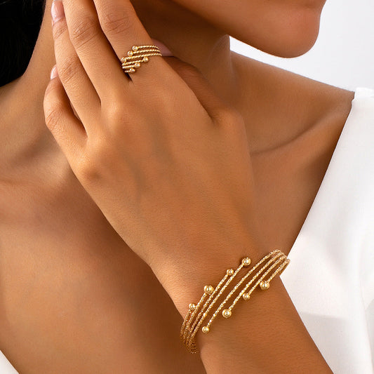 2pc Beaded Coil Bracelet & Ring Set