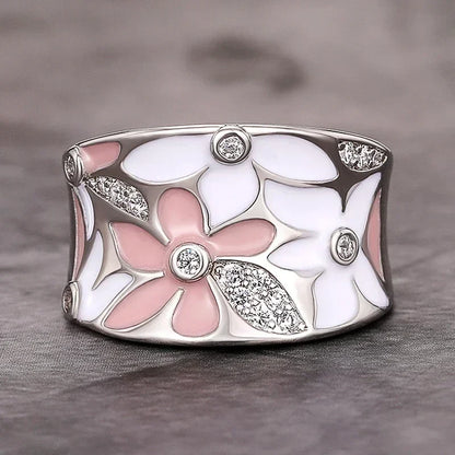 Pink Enamel Floral Band Ring