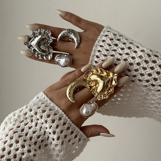 Pearl Heart & Moon Ring