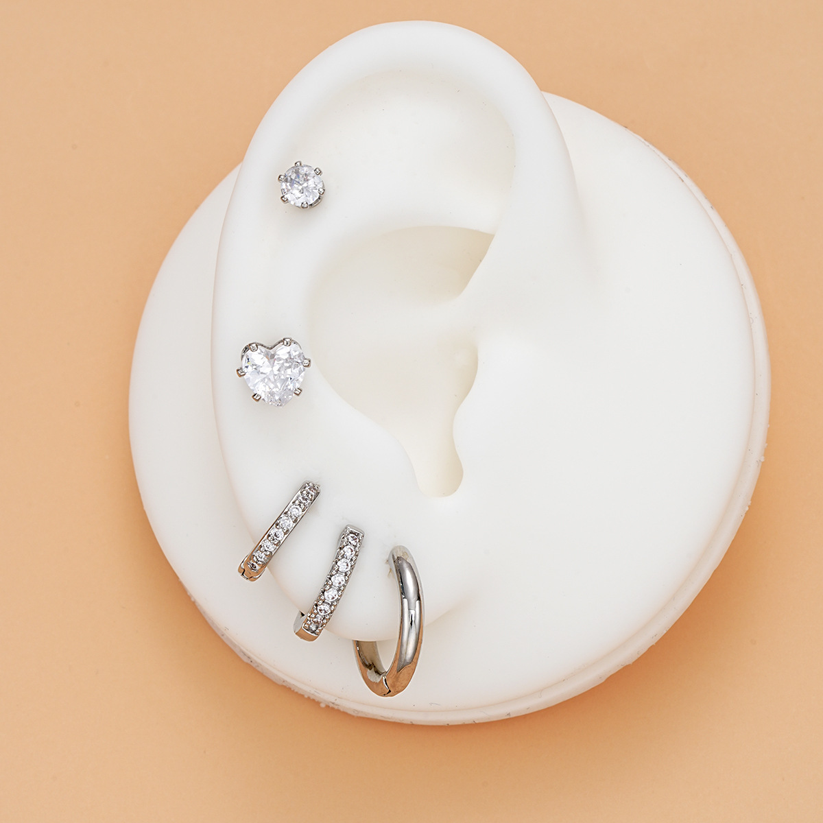 5pc Heart Zircon Hoop Earring Set