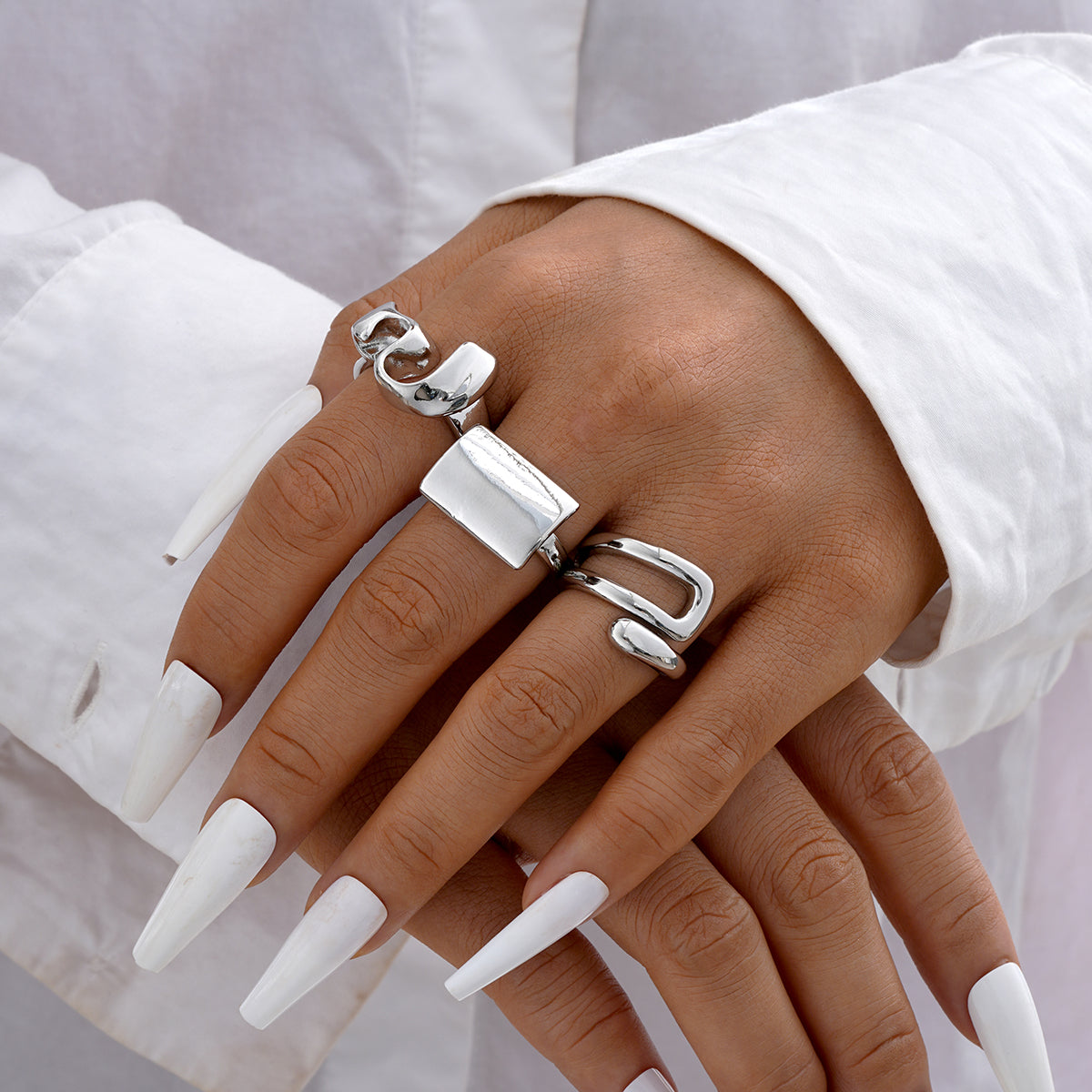 3pc Bold Abstract Gold Ring Set