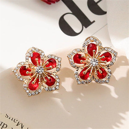Pink Crystal Flower Stud Earrings