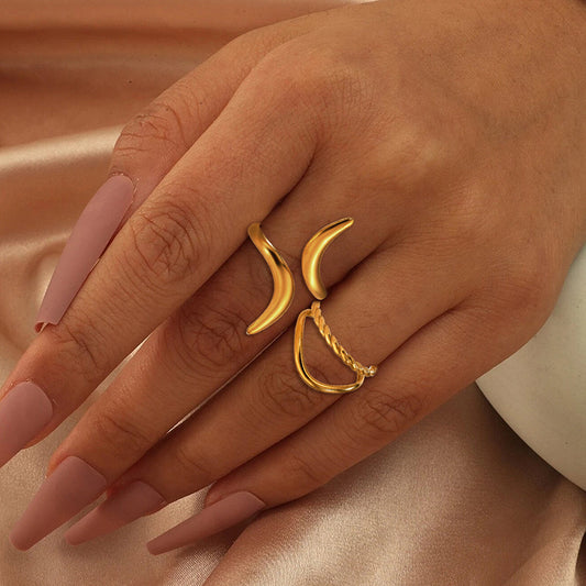 2pc Crescent Curve Gold Ring Set