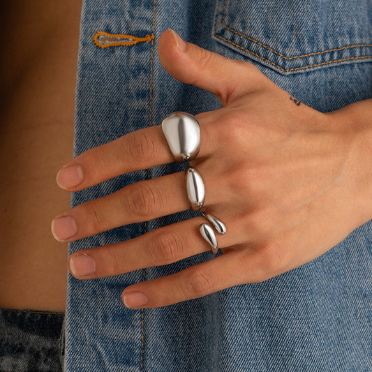 3pc Silver Geometric Punk Ring Set