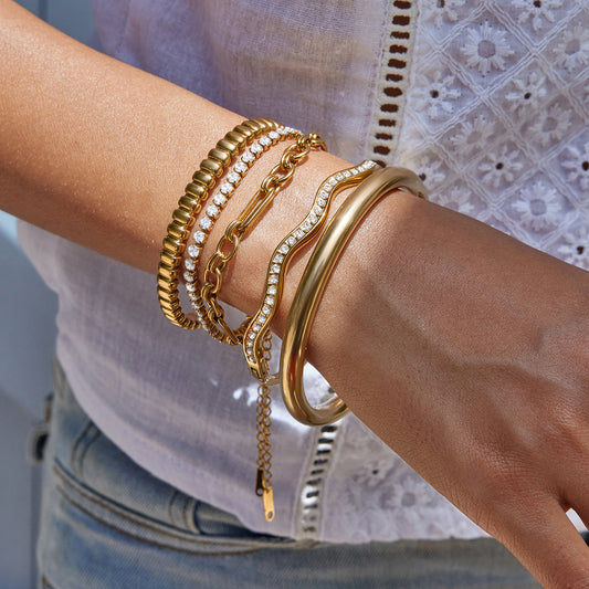 5pc Gold & Crystal Accent Bracelet Stack